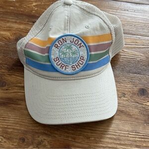 Ron Jon Surf Shop Stripped Palm Tree Snapback Mesh Beige Trucker Cap Unisex NWT